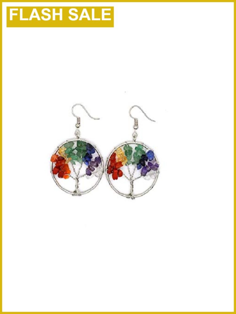 Crystal Healing Chakra Tree of Life Dangle Drop Earrings Women